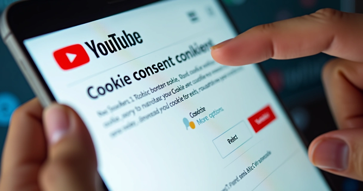 Configuração de cookies no YouTube em página inicial clara com botões de aceite 