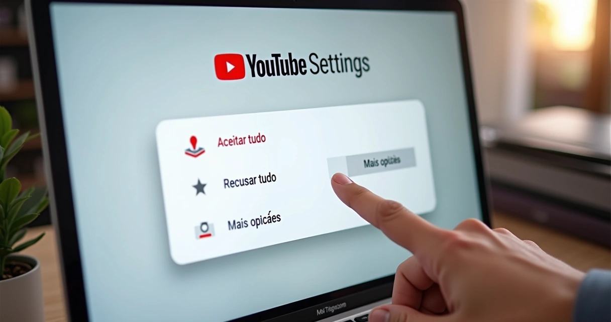 Tela de configurações de cookies do YouTube mostrando opções de privacidade 
