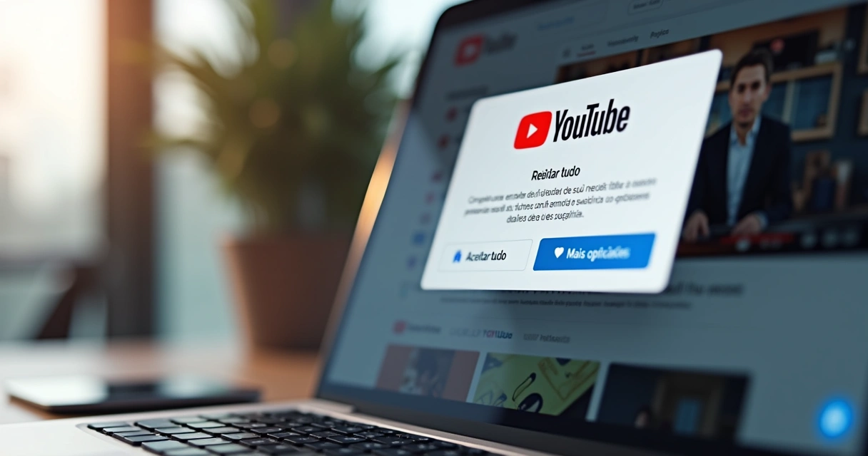 Tela do YouTube mostrando opções de configuração de cookies e dados de navegação 