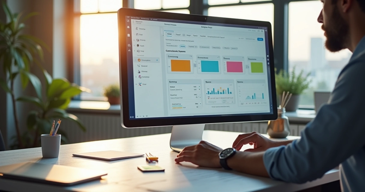 Pessoa configurando CRM personalizável em tela de computador 