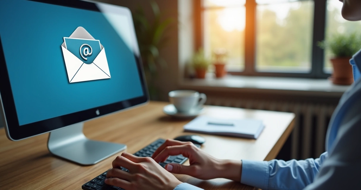Configuração de e-mail corporativo em computador moderno 