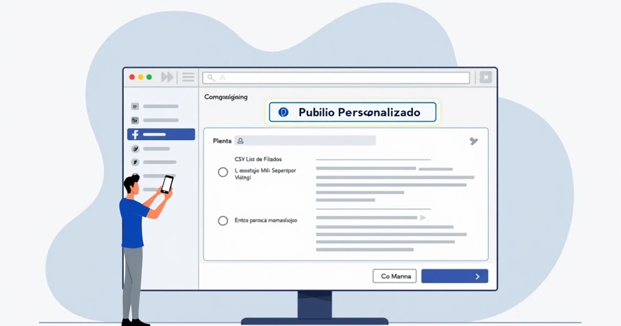 Tela do Facebook Ads em português, destaque em público personalizado com lista de filiados 