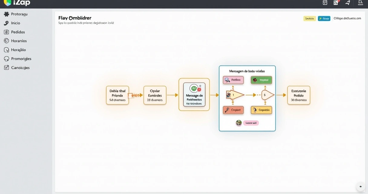 Tela de configuração de fluxo de atendimento no iZap para restaurantes 