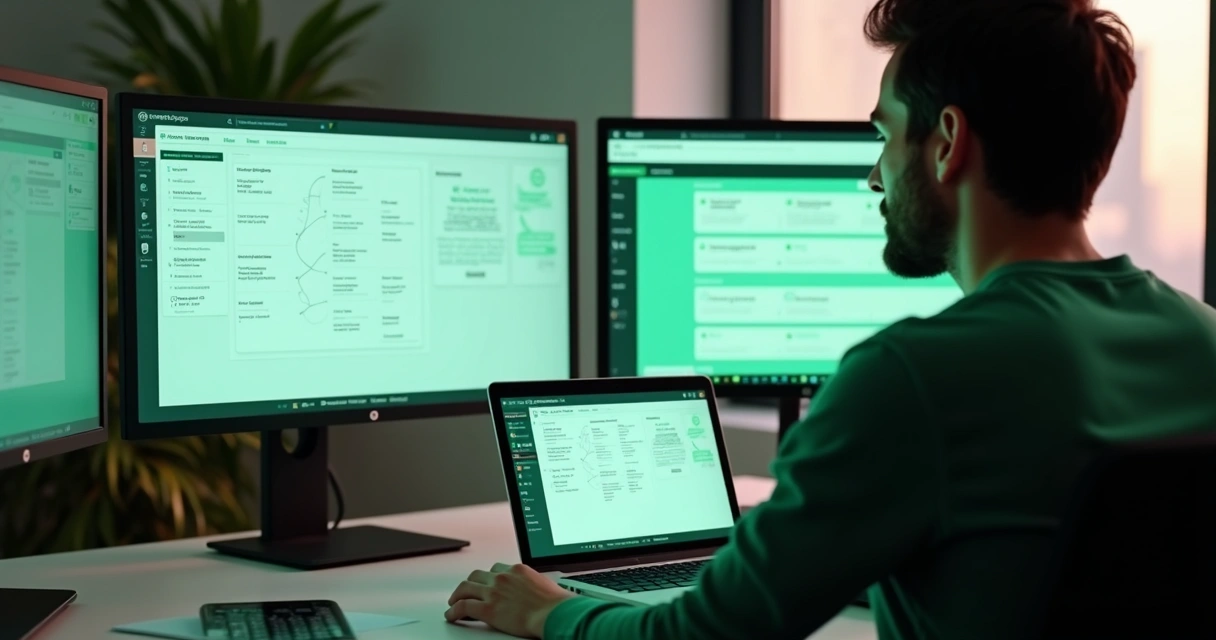 Pessoa configurando fluxo automático no WhatsApp pelo notebook