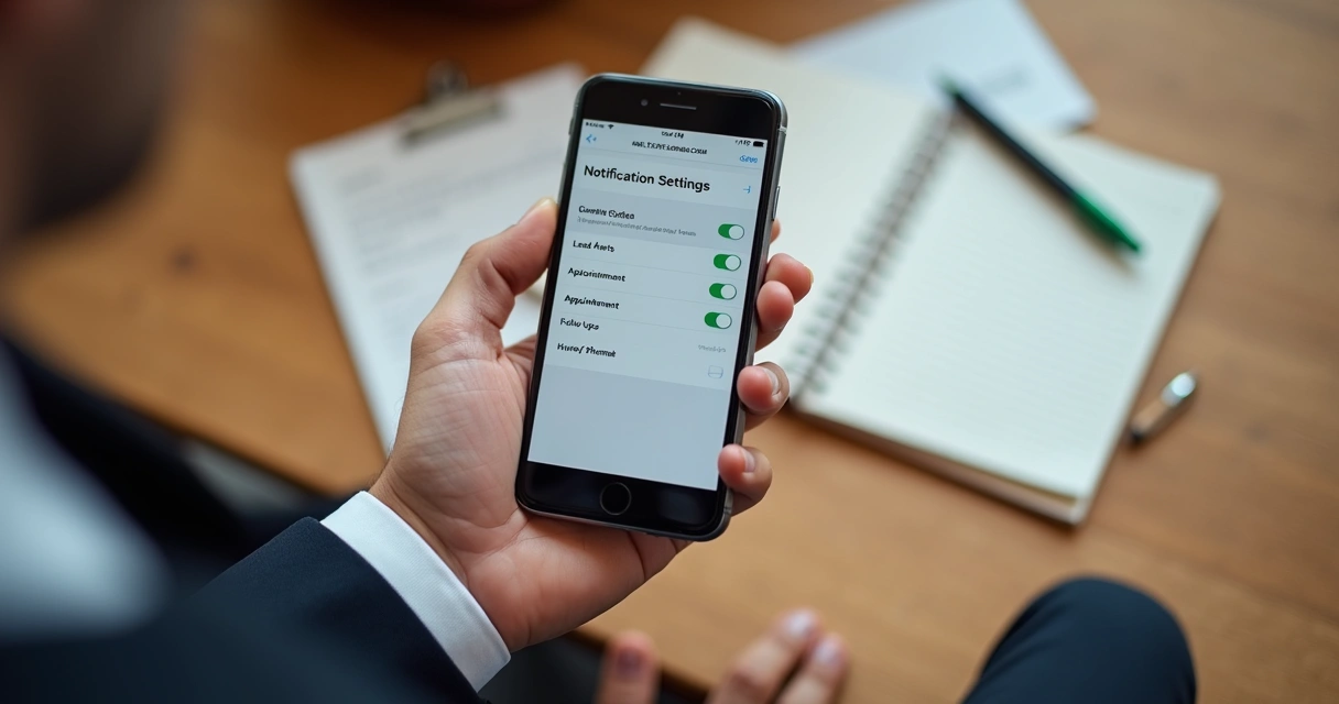 Tela de configuração de notificações em aplicativo imobiliário 