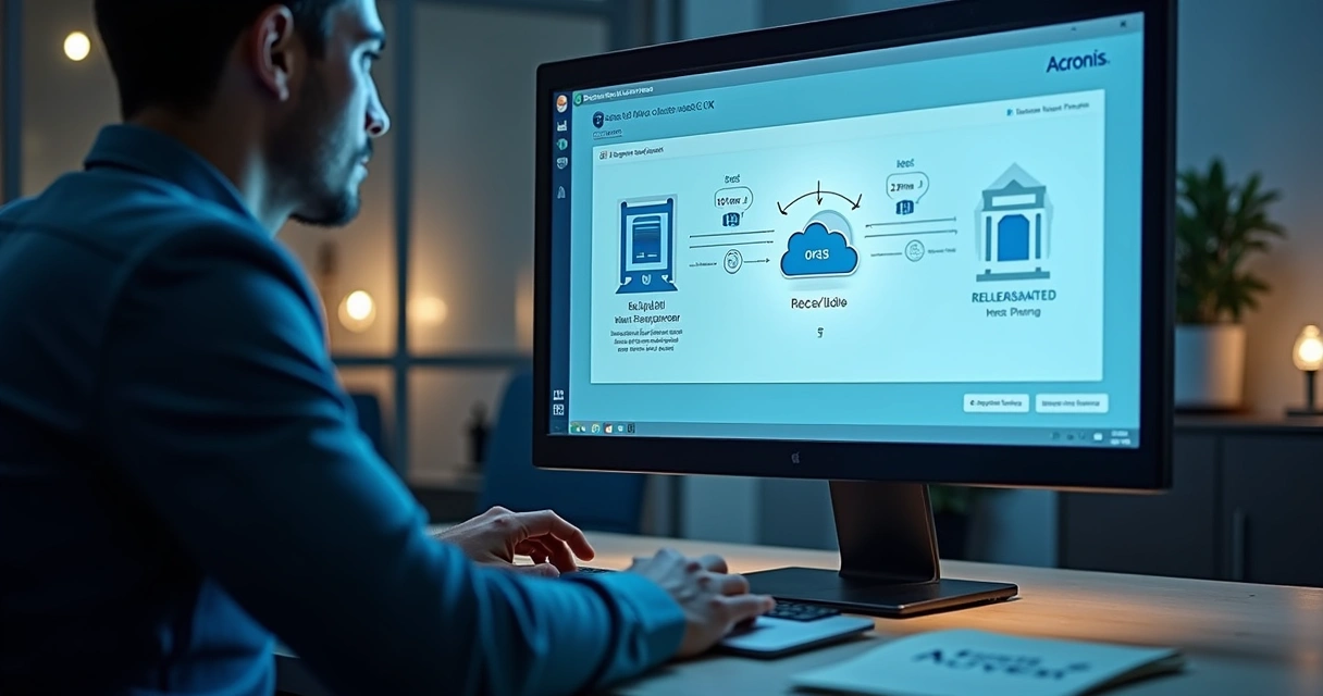Pessoa configurando backup híbrido na tela de um computador 