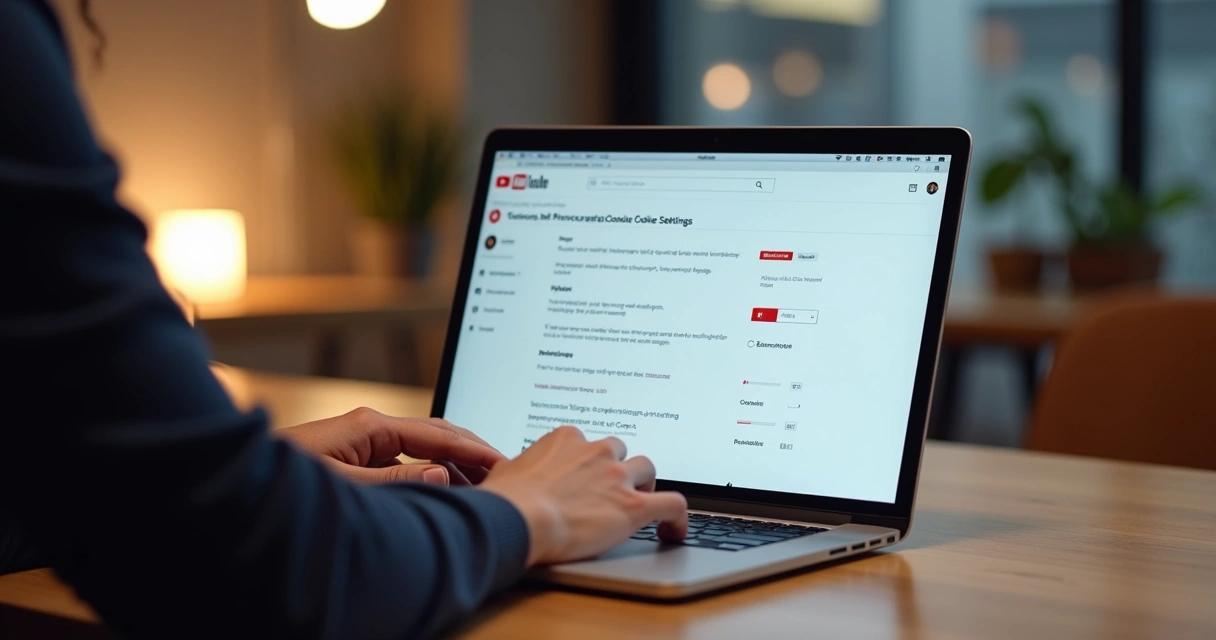 Usuário ajustando configurações de privacidade no site do YouTube 