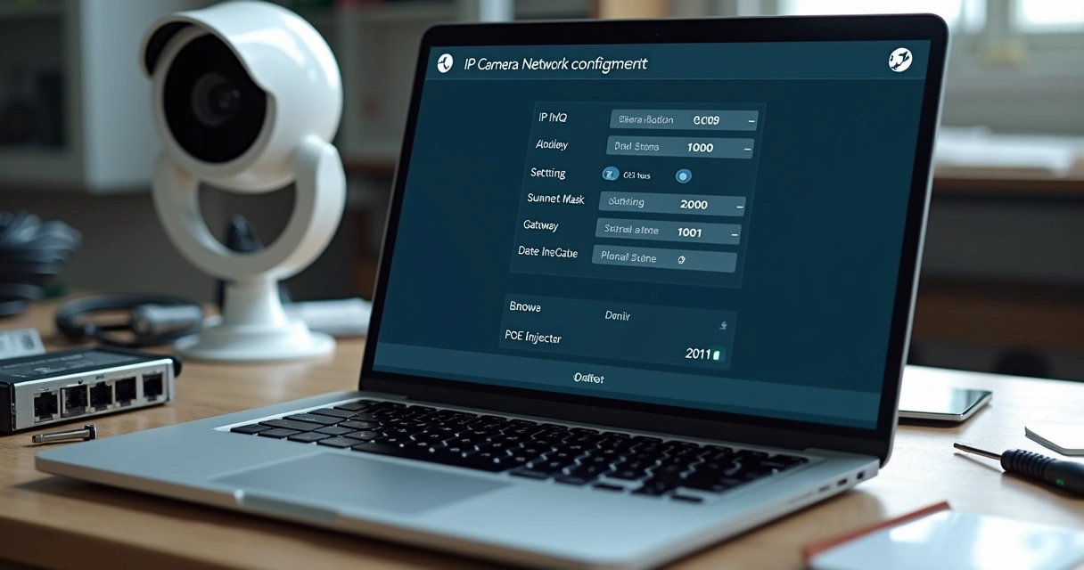 Interface de rede configurando câmera IP em notebook 