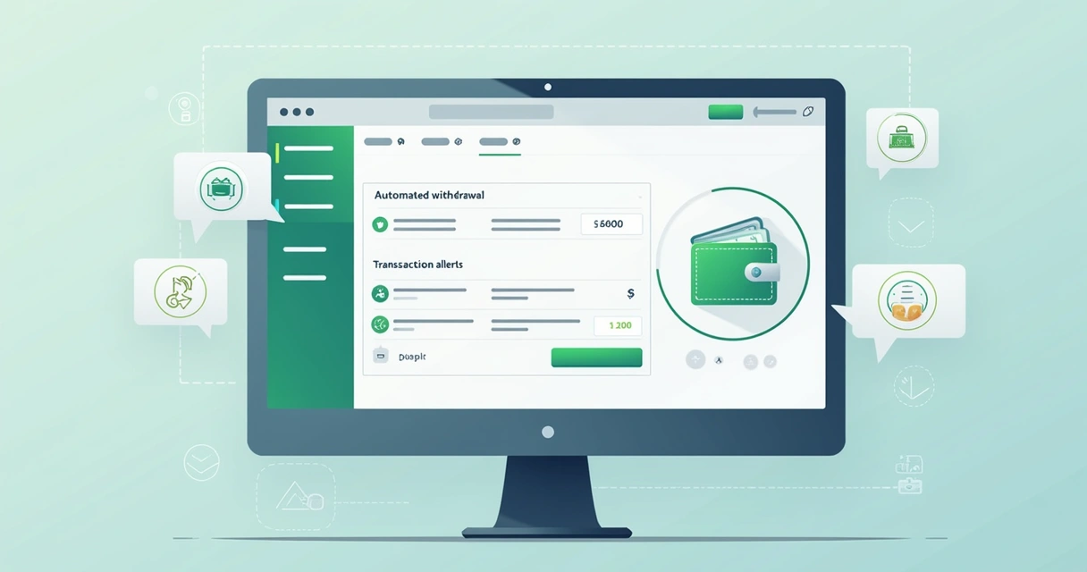 Configuração de saque automático em painel digital com notificações 