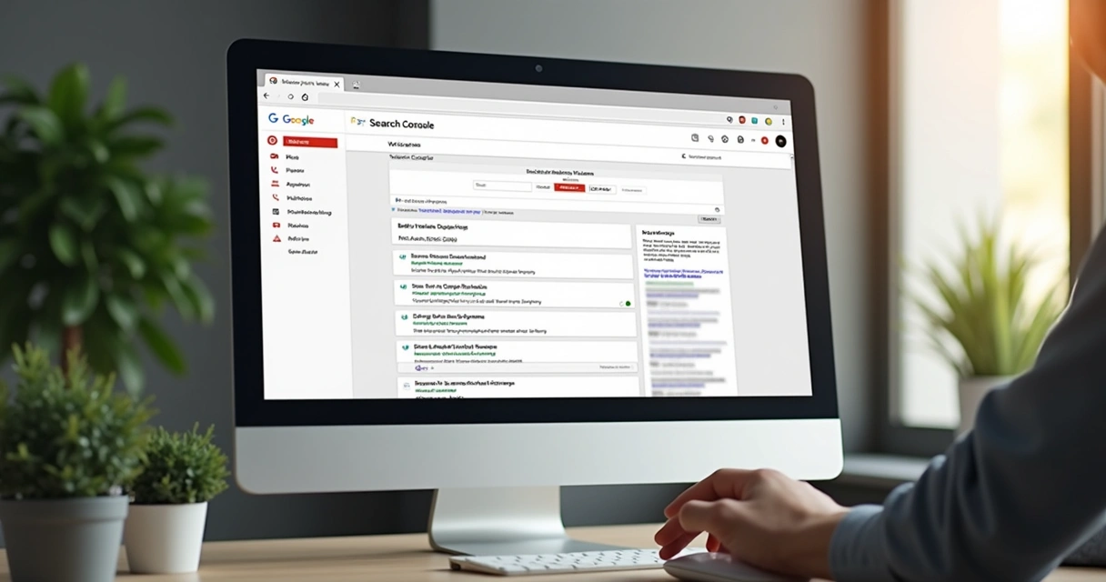 Tela do painel de configuração do Search Console com menu lateral e opções de verificação 