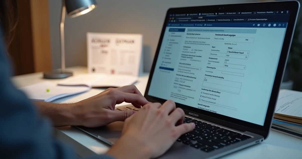 Técnico ajustando configurações em software de contabilidade 