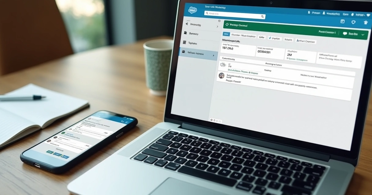 Tela de configuração do WhatsApp no Salesforce em um laptop 