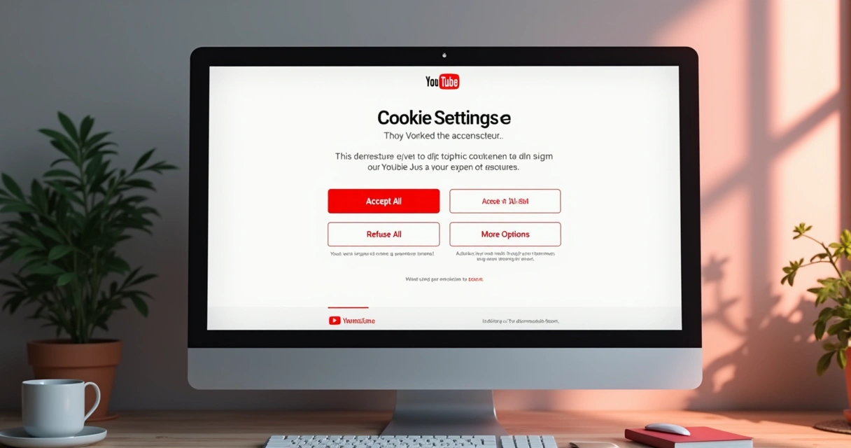 Configurações de cookies no YouTube em tela de computador 