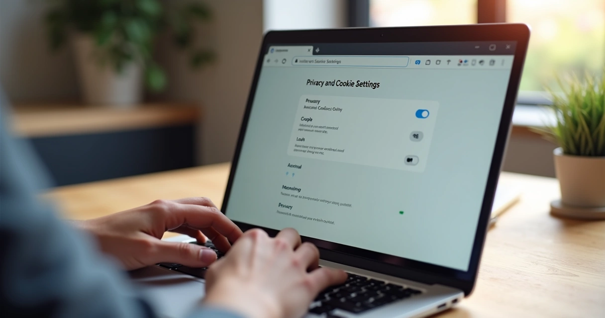 Pessoa ajustando configurações de privacidade em um notebook 