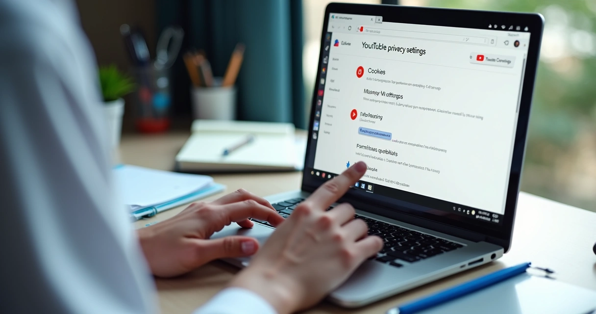 Configuração de privacidade do YouTube aberta em tela de notebook 