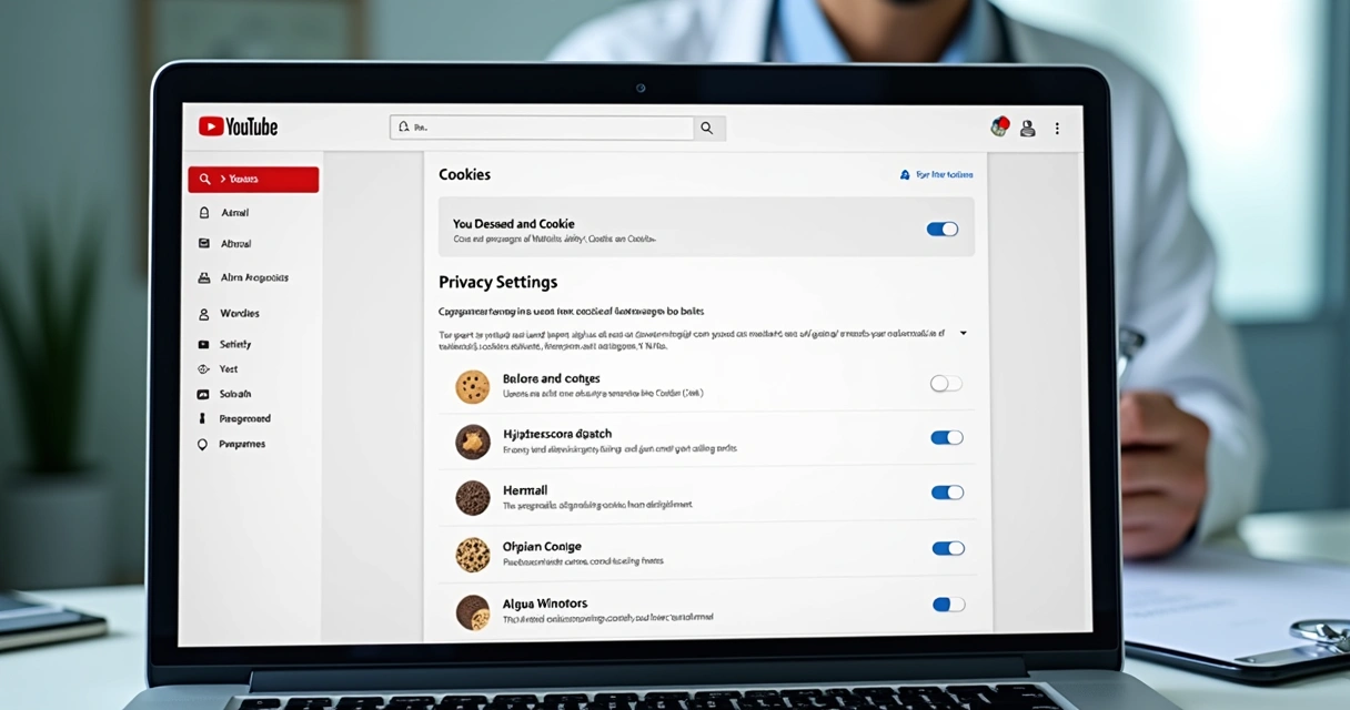 Tela de configurações de privacidade do YouTube mostrando opções detalhadas para cookies 