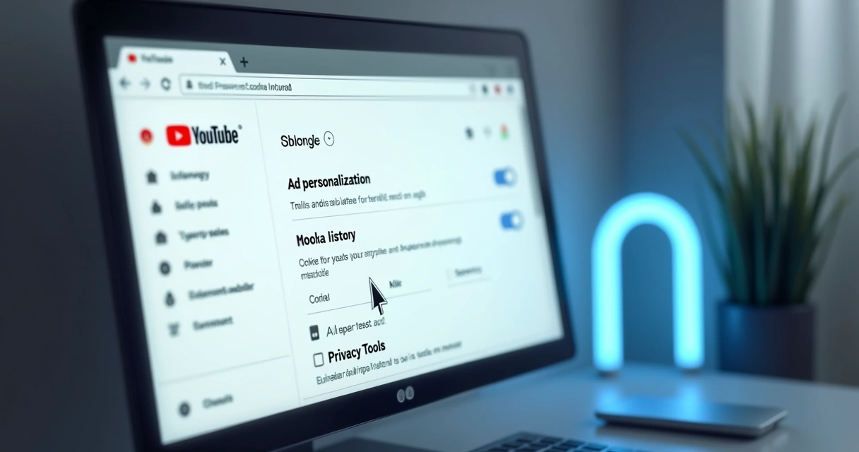 Tela de configurações de privacidade no site do YouTube, destacando opções de personalização de anúncios 