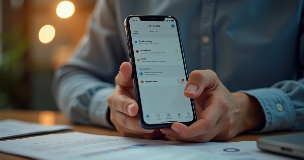 Pessoa ajustando configuração de cartão em aplicativo 