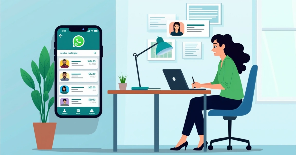 Pessoa configurando catálogo no WhatsApp em uma mesa de escritório