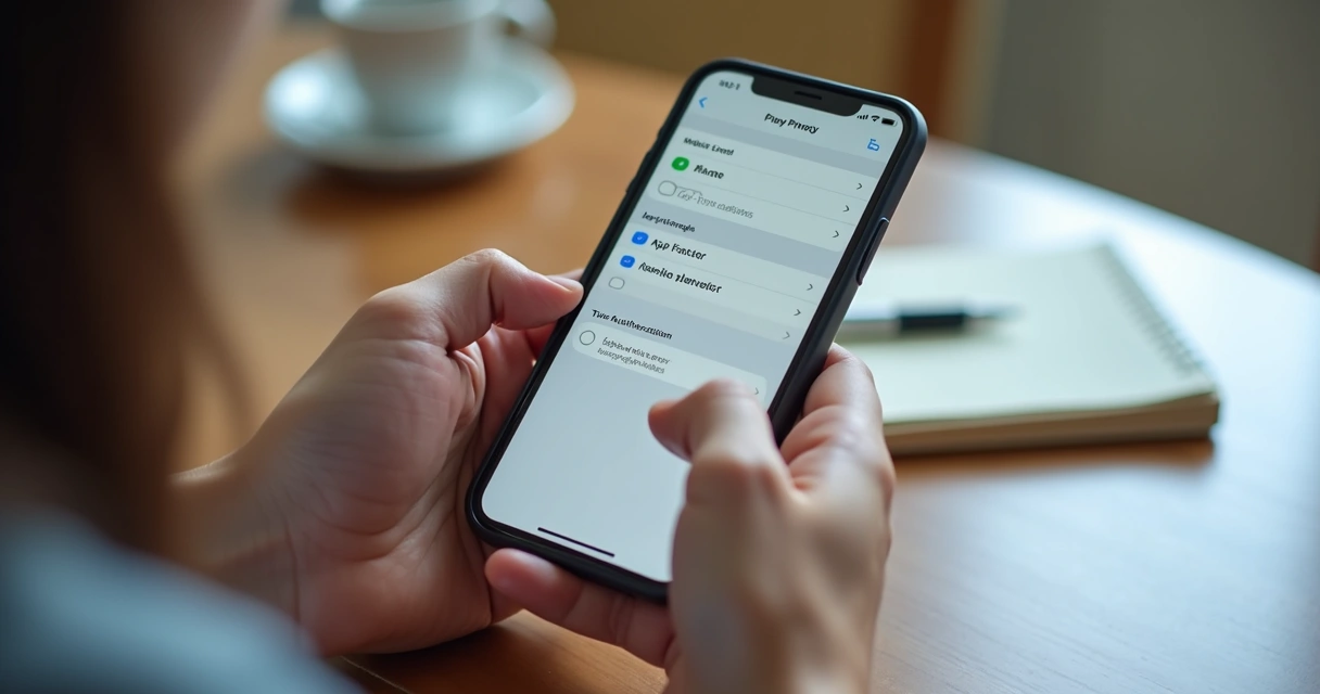 Pessoa ajustando configurações de privacidade no celular