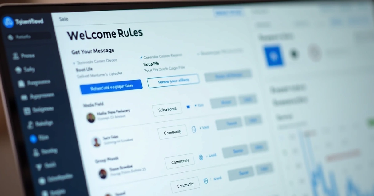 Painel digital com opções para criar mensagem de boas-vindas em grupo online 