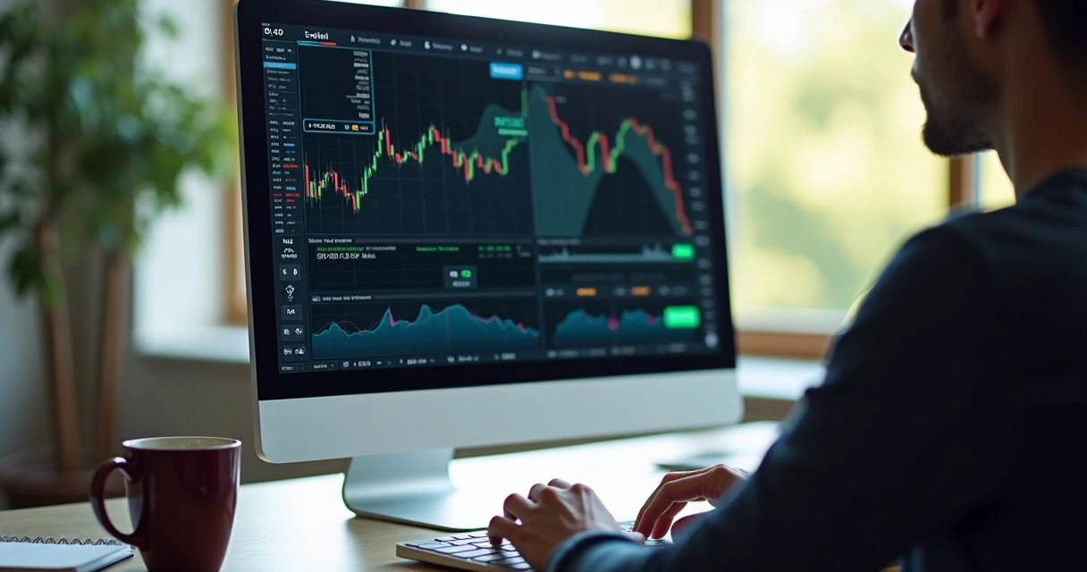 Pessoa ajustando configurações de robô de forex em tela de computador 