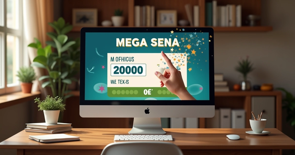 Tela de computador mostrando resultado Mega-Sena 