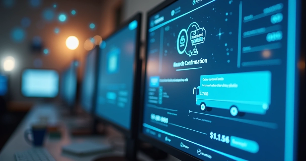 Pedido online sendo confirmado em tela de computador por sistema automatizado 