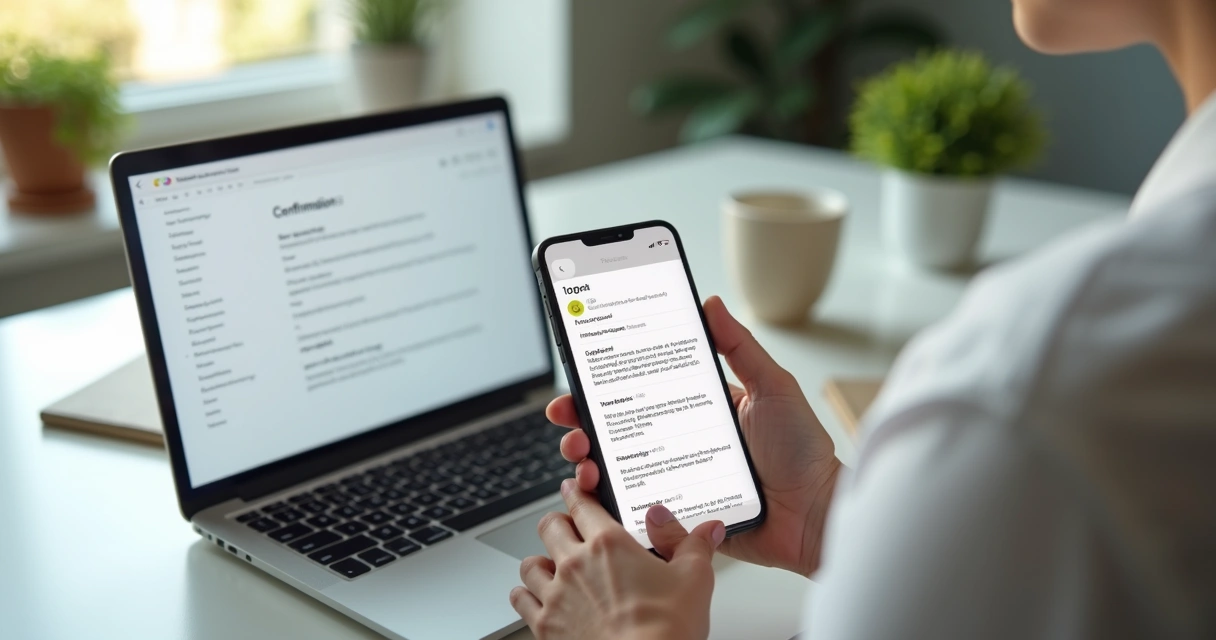 Pessoa verificando e-mail de confirmação no celular