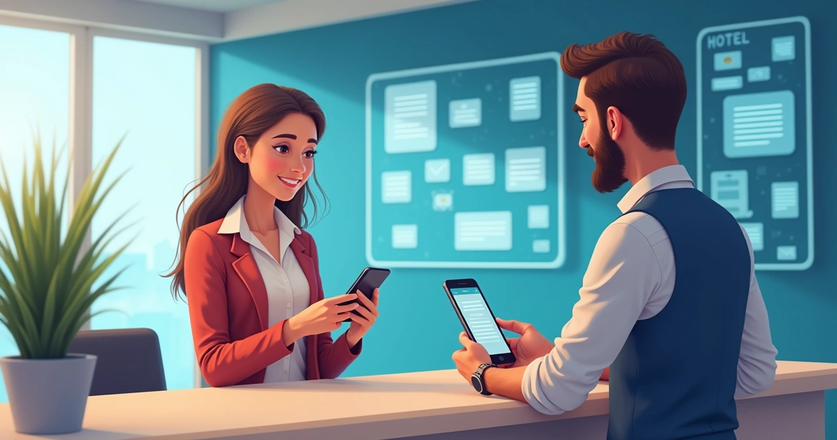 Confirmação de reserva em recepção de hotel 