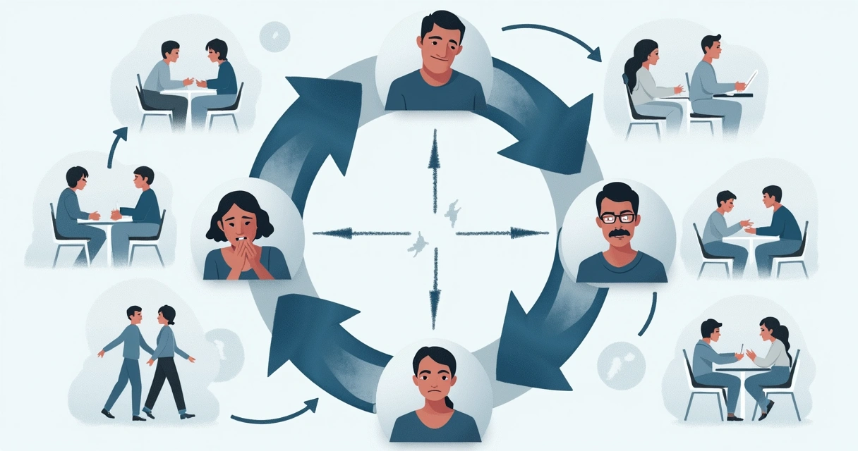 Diagram showing recurring cycles in a team conflict 
