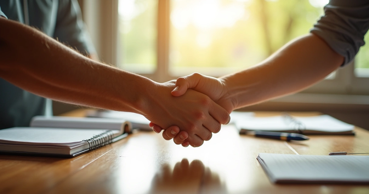 Two hands shaking after conflict resolution 