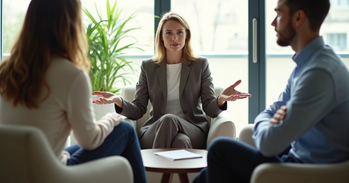 Mediator calmly facilitating between two people