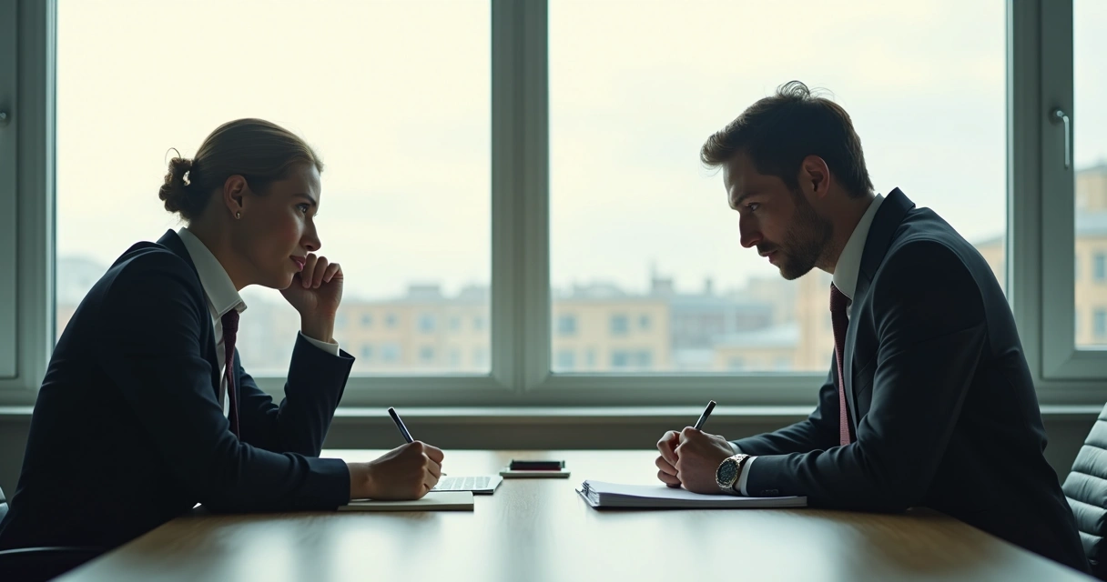 Business colleagues sitting at a table during a tense meeting