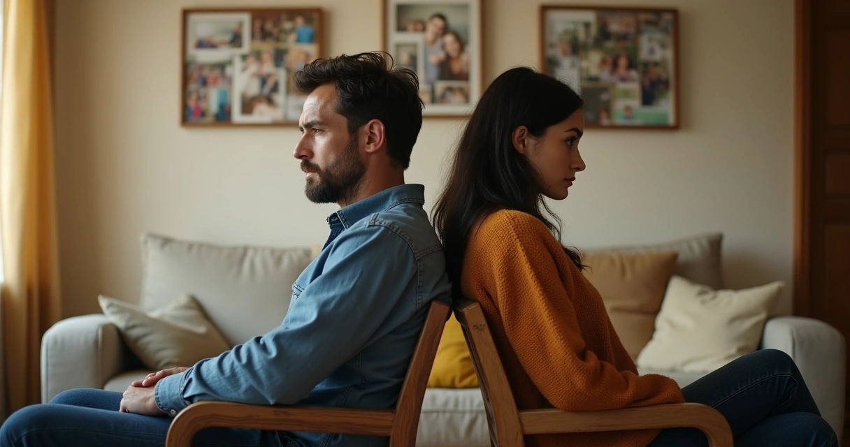 Dos personas sentadas de espaldas en sillas, en medio de una discusión