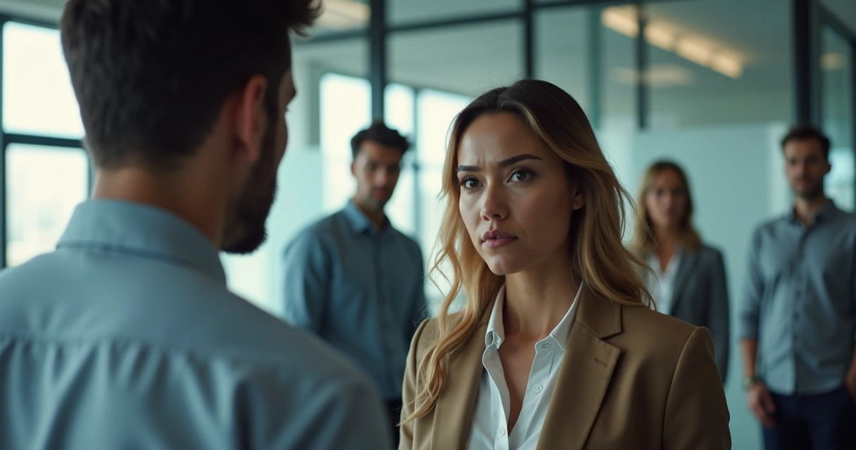 Discusión entre dos integrantes de un equipo de trabajo en oficina moderna 