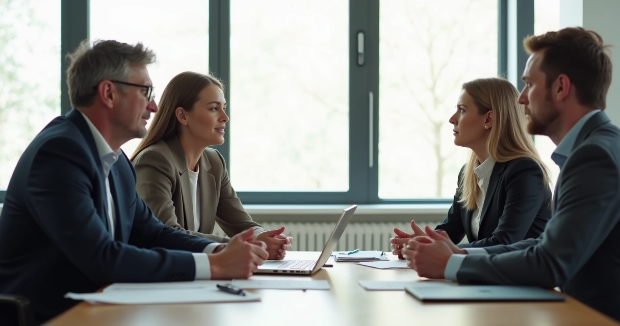 Grupo de personas resolviendo un conflicto en una reunión