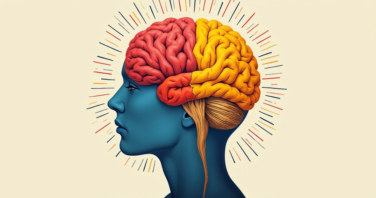 Cerebro humano con emociones y pensamientos fragmentados 