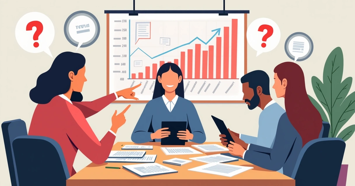 Equipe de empresa discutindo ao redor de mesa com papéis de contas 