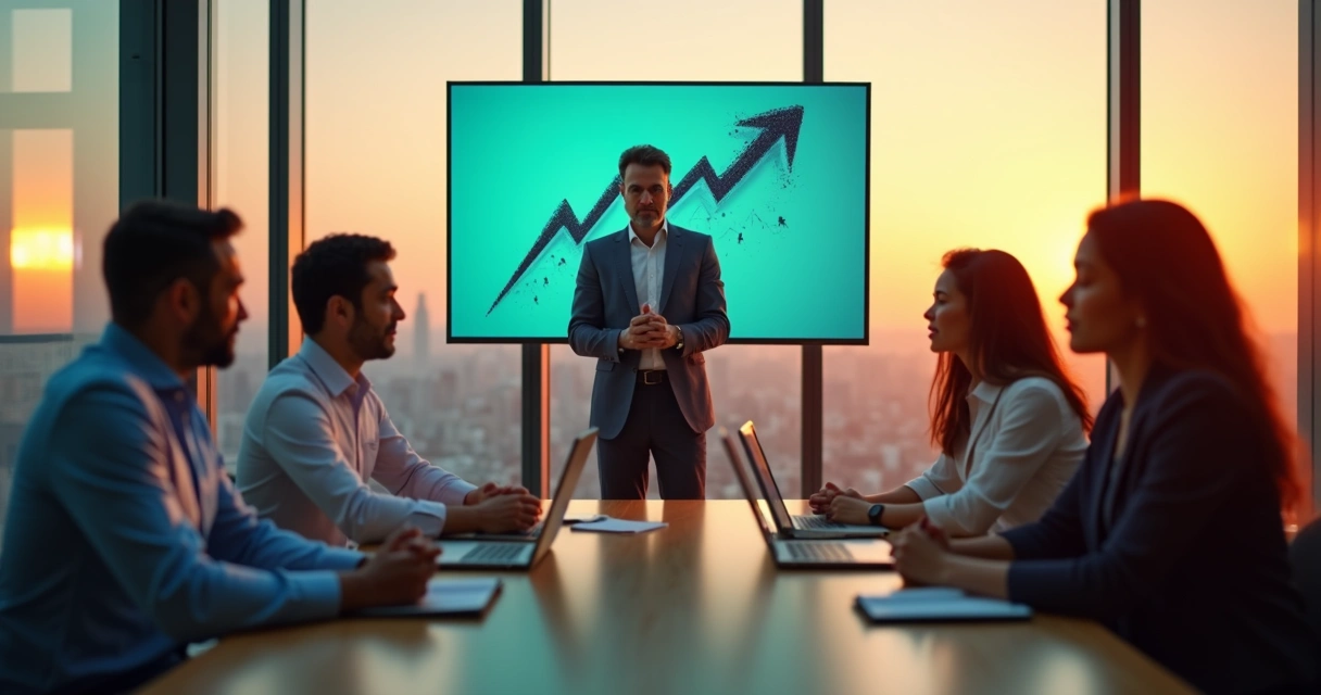 Equipe de negócios em reunião tensa com mediação colaborativa em sala de reunião moderna 
