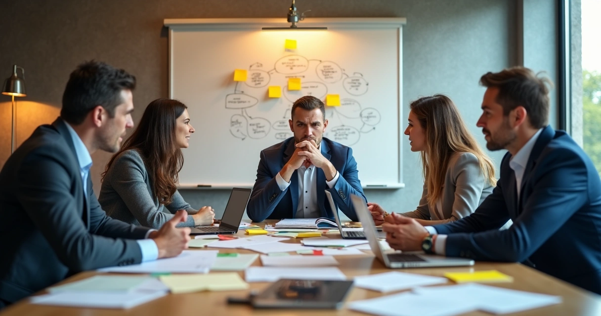 Equipe discutindo em reunião por falta de processos claros 
