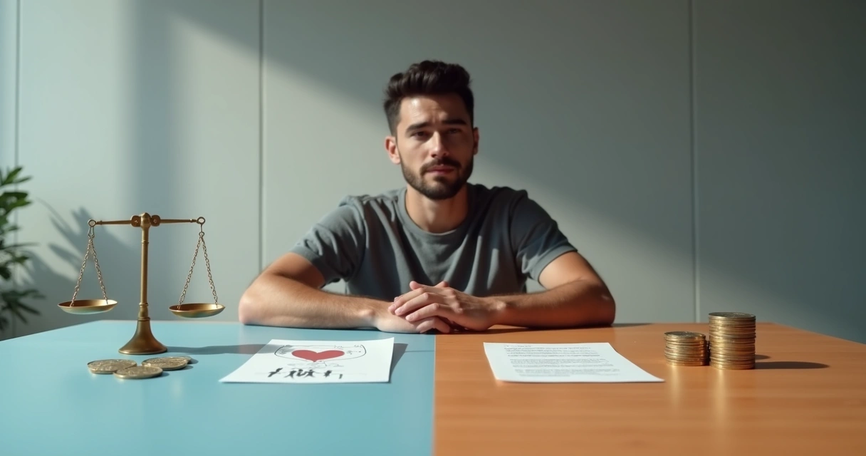 Pessoa refletindo sobre decisão ética entre dois caminhos opostos 