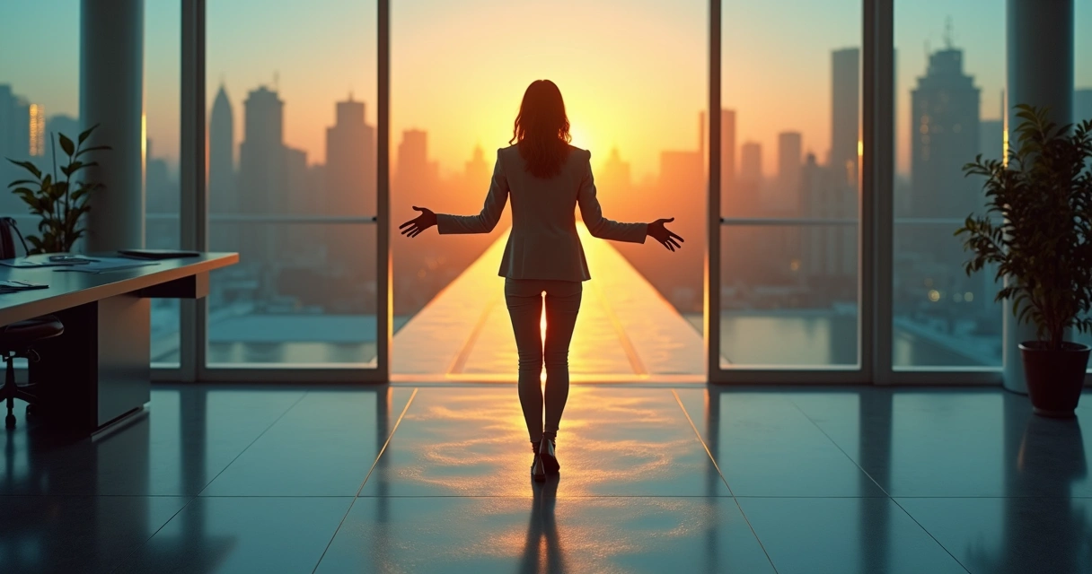 Executiva diante de encruzilhada simbólica avaliando escolhas éticas 