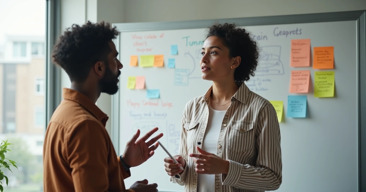 Discussão construtiva entre colegas de trabalho de culturas diferentes