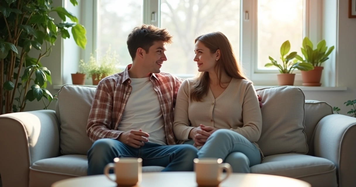 Dois familiares conversando calmamente após um desentendimento 