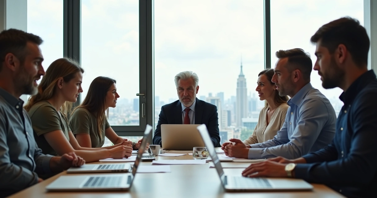 Pessoas de diferentes idades discutindo em ambiente de trabalho 