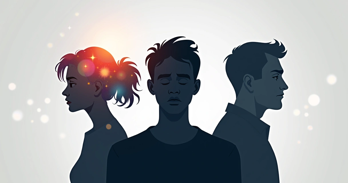 Ilustração de pessoa dividida entre pensamentos. 