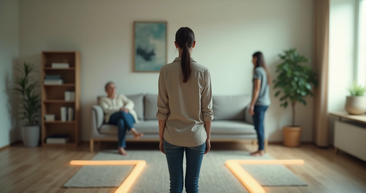 Pessoa dividida entre dois lados opostos tentando tomar uma decisão difícil 