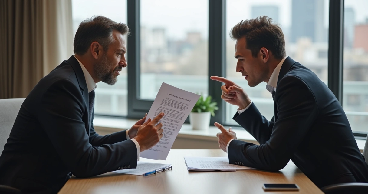 Locador e inquilino discutindo pontos de contrato de aluguel 