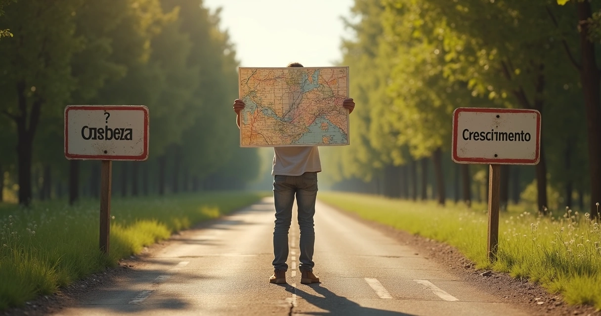 Pessoa em dúvida próxima a placas de decisão